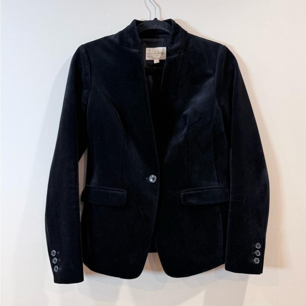 🔥Madison Jules Elegant Black Velvet Women's Blazer Size 0 EC🔥